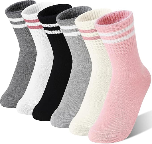 MOGGEI 6 Pairs Girls Kids Socks Athletic Sport Basketball Cotton Soft Crew Breathable Socks for Outdoor