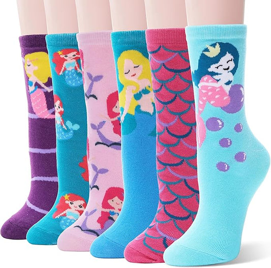 EBMORE Kids Girls Socks Cotton Crew Cute Animal Pattern Fashion Fun Novelty Socks 6 Pack