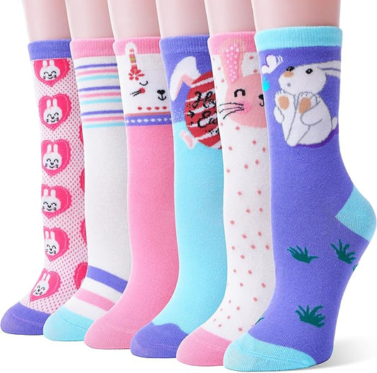 EBMORE Kids Girls Socks Cotton Crew Cute Animal Pattern Fashion Fun Novelty Socks 6 Pack