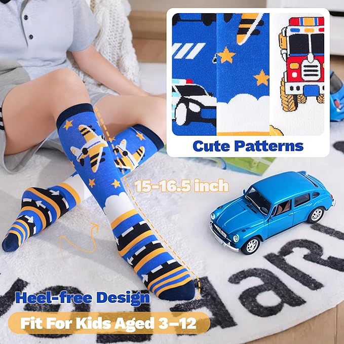 ANTSANG Kids Girls Knee High Socks Fashion Funny Crazy Stockings Gift Cute Novelty Long Boot Cotton Socks for Child 6 Pairs