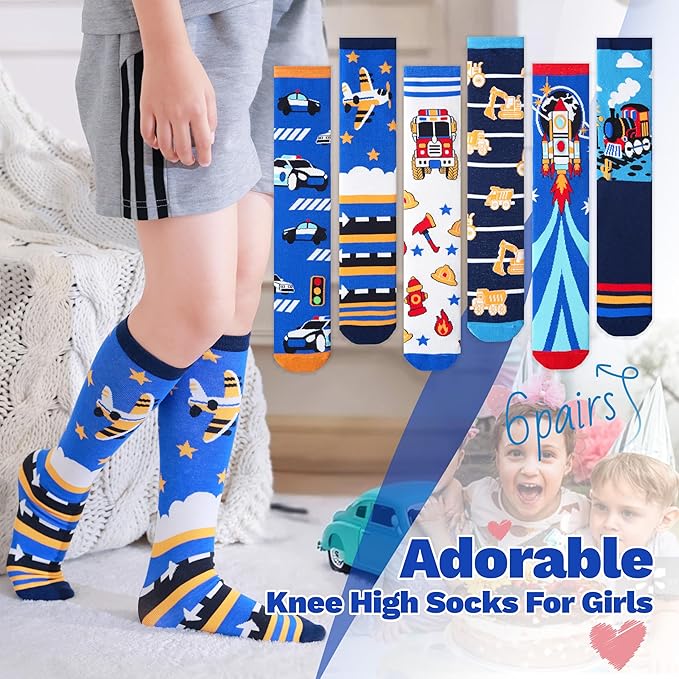 ANTSANG Kids Girls Knee High Socks Fashion Funny Crazy Stockings Gift Cute Novelty Long Boot Cotton Socks for Child 6 Pairs