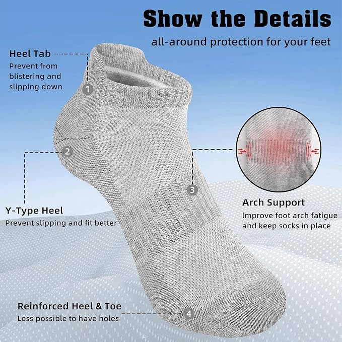 Womens Ankle Socks Running Athletic Sports Low Cut Socks No Show Socks for Women Tab Socks 6 Pairs