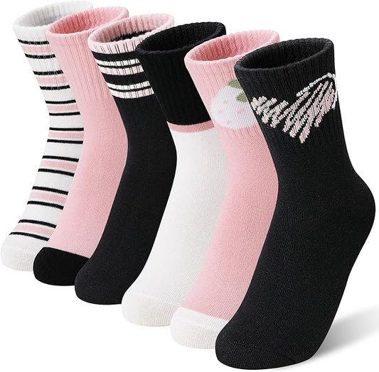 MOGGEI 6 Pairs Girls Kids Socks Athletic Sport Basketball Cotton Soft Crew Breathable Socks for Outdoor