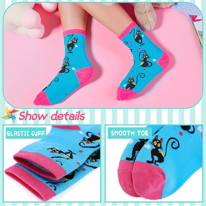 EBMORE Kids Girls Socks Cotton Crew Cute Animal Pattern Fashion Fun Novelty Socks 6 Pack