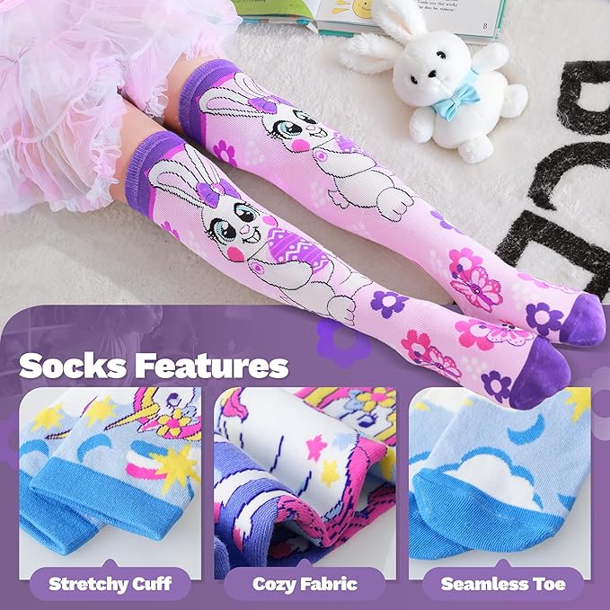 ANTSANG Kids Girls Knee High Socks Fashion Funny Crazy Stockings Gift Cute Novelty Long Boot Cotton Socks for Child 6 Pairs