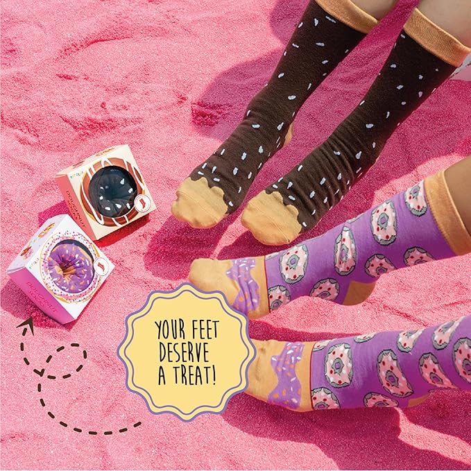 Pop Craze - 2 or 4 Pairs Doughnut Socks in a Box - 1 Size Fits Most. Novelty Food Socks, Funny Gift for Men and Women