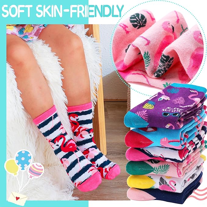 EBMORE Kids Girls Socks Cotton Crew Cute Animal Pattern Fashion Fun Novelty Socks 6 Pack