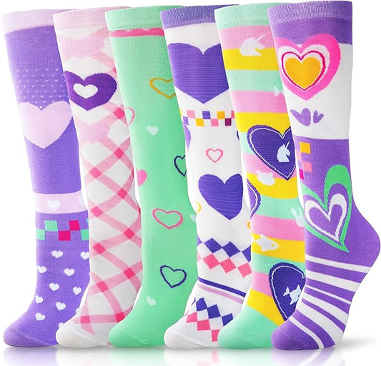 ANTSANG Kids Girls Knee High Socks Fashion Funny Crazy Stockings Gift Cute Novelty Long Boot Cotton Socks for Child 6 Pairs
