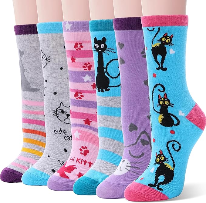 EBMORE Kids Girls Socks Cotton Crew Cute Animal Pattern Fashion Fun Novelty Socks 6 Pack