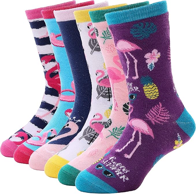 EBMORE Kids Girls Socks Cotton Crew Cute Animal Pattern Fashion Fun Novelty Socks 6 Pack