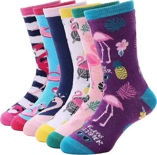 EBMORE Kids Girls Socks Cotton Crew Cute Animal Pattern Fashion Fun Novelty Socks 6 Pack