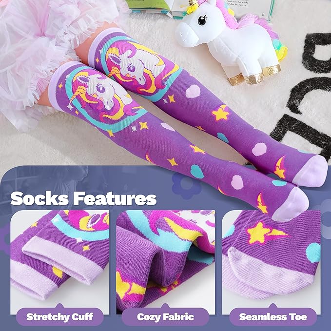 ANTSANG Kids Girls Knee High Socks Fashion Funny Crazy Stockings Gift Cute Novelty Long Boot Cotton Socks for Child 6 Pairs