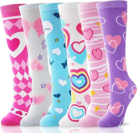 ANTSANG Kids Girls Knee High Socks Fashion Funny Crazy Stockings Gift Cute Novelty Long Boot Cotton Socks for Child 6 Pairs