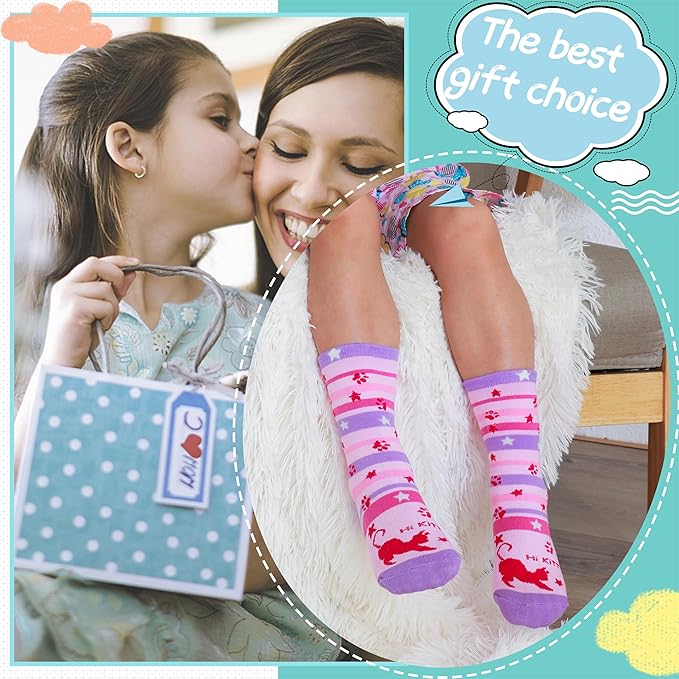 EBMORE Kids Girls Socks Cotton Crew Cute Animal Pattern Fashion Fun Novelty Socks 6 Pack