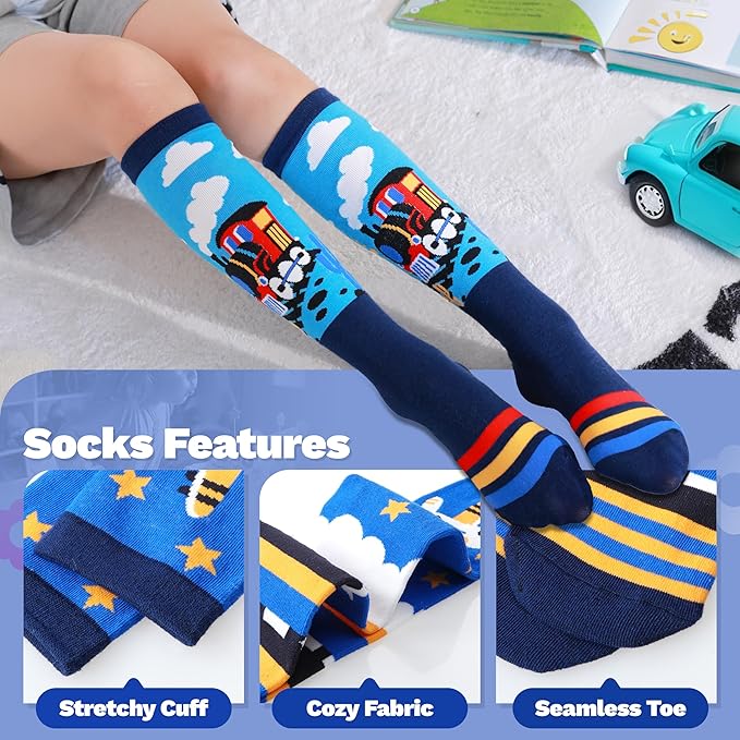 ANTSANG Kids Girls Knee High Socks Fashion Funny Crazy Stockings Gift Cute Novelty Long Boot Cotton Socks for Child 6 Pairs