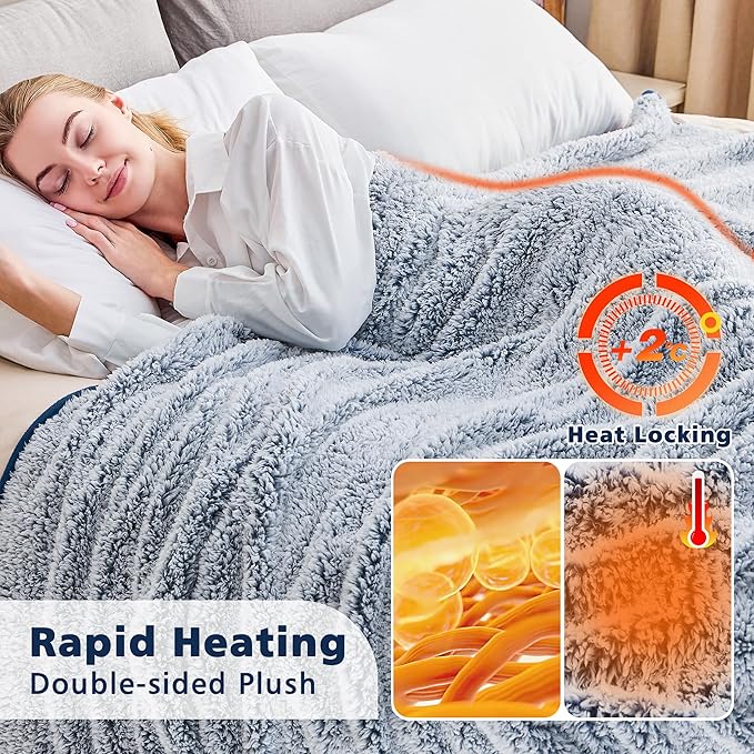 EMME Soft Sherpa Throw Blanket Fleece Reversible Plush Fluffy Blanket, Light Weight Warm Decorative Boho Blanket Cover for Sofa, Couch, Bedroom,Travel(Plush Navy,50"x60")