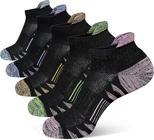 Womens Ankle Anti-blister Thick Cushioned Wicking Odor Resist Athletic Running Socks 5 Pairs