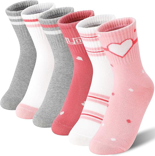 MOGGEI 6 Pairs Girls Kids Socks Athletic Sport Basketball Cotton Soft Crew Breathable Socks for Outdoor