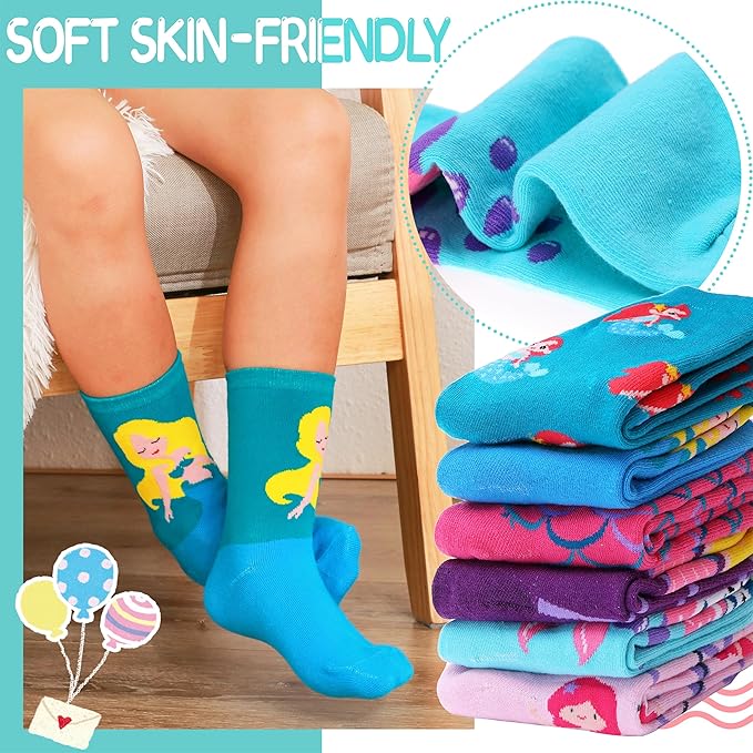 EBMORE Kids Girls Socks Cotton Crew Cute Animal Pattern Fashion Fun Novelty Socks 6 Pack