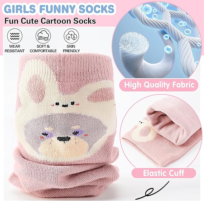 EBMORE Kids Girls Socks Cotton Crew Cute Animal Pattern Fashion Fun Novelty Socks 6 Pack