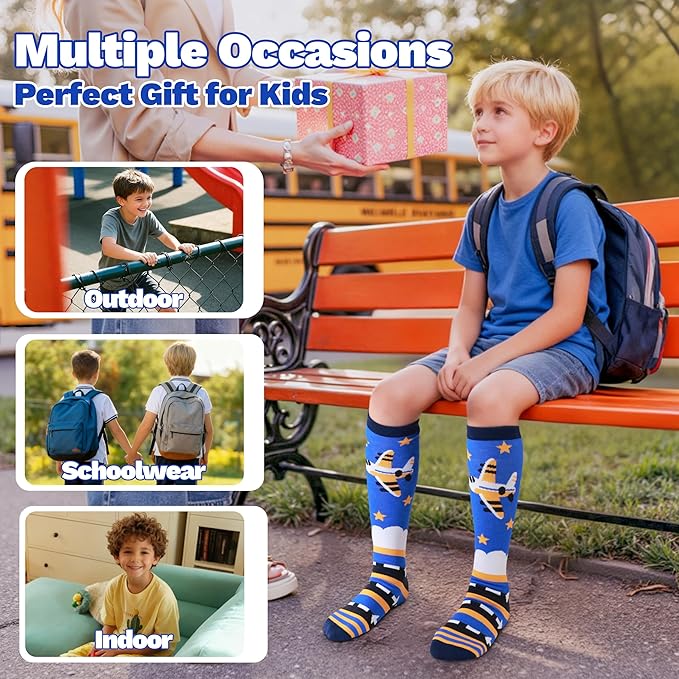ANTSANG Kids Girls Knee High Socks Fashion Funny Crazy Stockings Gift Cute Novelty Long Boot Cotton Socks for Child 6 Pairs
