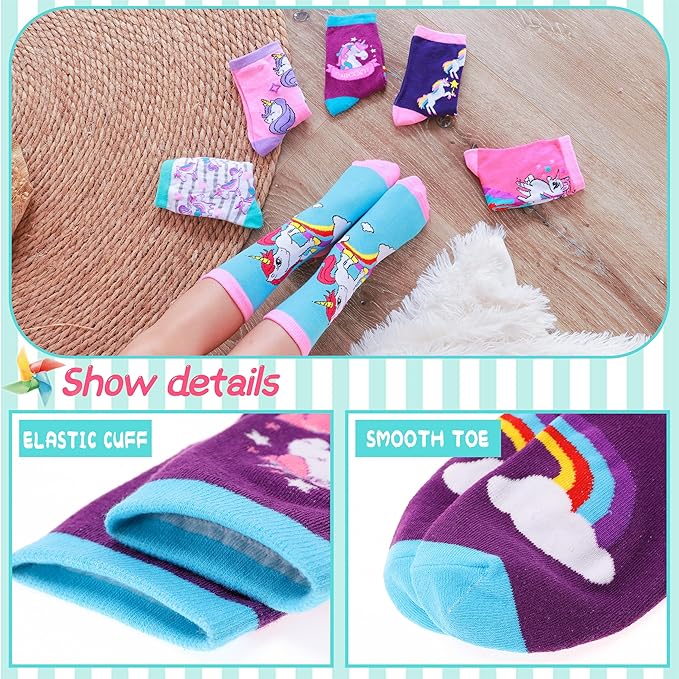 EBMORE Kids Girls Socks Cotton Crew Cute Animal Pattern Fashion Fun Novelty Socks 6 Pack