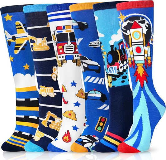 ANTSANG Kids Girls Knee High Socks Fashion Funny Crazy Stockings Gift Cute Novelty Long Boot Cotton Socks for Child 6 Pairs