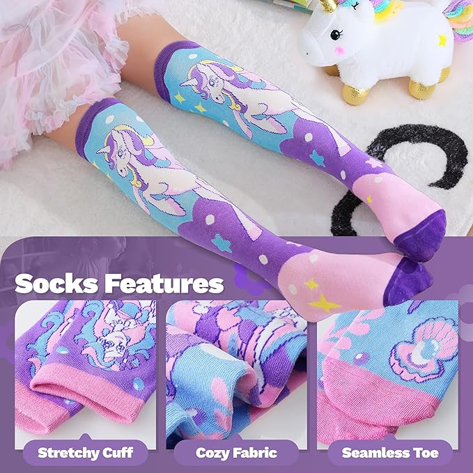 ANTSANG Kids Girls Knee High Socks Fashion Funny Crazy Stockings Gift Cute Novelty Long Boot Cotton Socks for Child 6 Pairs