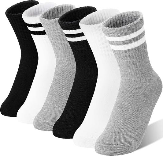 MOGGEI 6 Pairs Girls Kids Socks Athletic Sport Basketball Cotton Soft Crew Breathable Socks for Outdoor