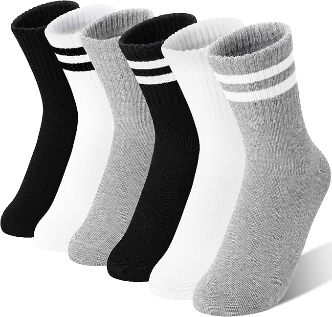 MOGGEI 6 Pairs Girls Kids Socks Athletic Sport Basketball Cotton Soft Crew Breathable Socks for Outdoor