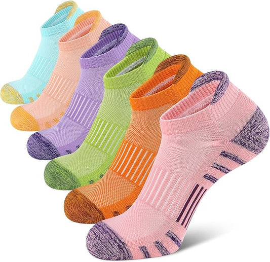 Airacker Athletic Running Ankle Cotton Socks, Low Cut Cushioned functional Anti-Blister Tab Sports Socks for Men Women 6pairs