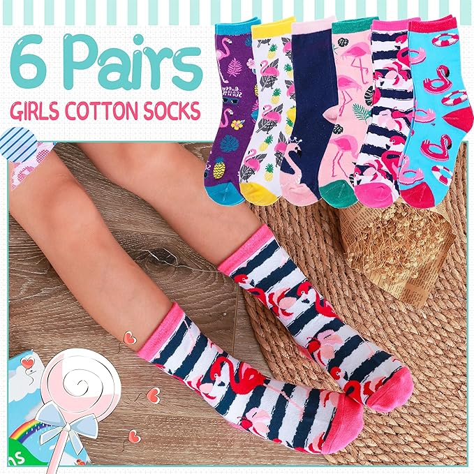 EBMORE Kids Girls Socks Cotton Crew Cute Animal Pattern Fashion Fun Novelty Socks 6 Pack