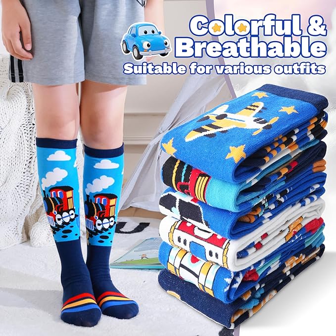 ANTSANG Kids Girls Knee High Socks Fashion Funny Crazy Stockings Gift Cute Novelty Long Boot Cotton Socks for Child 6 Pairs